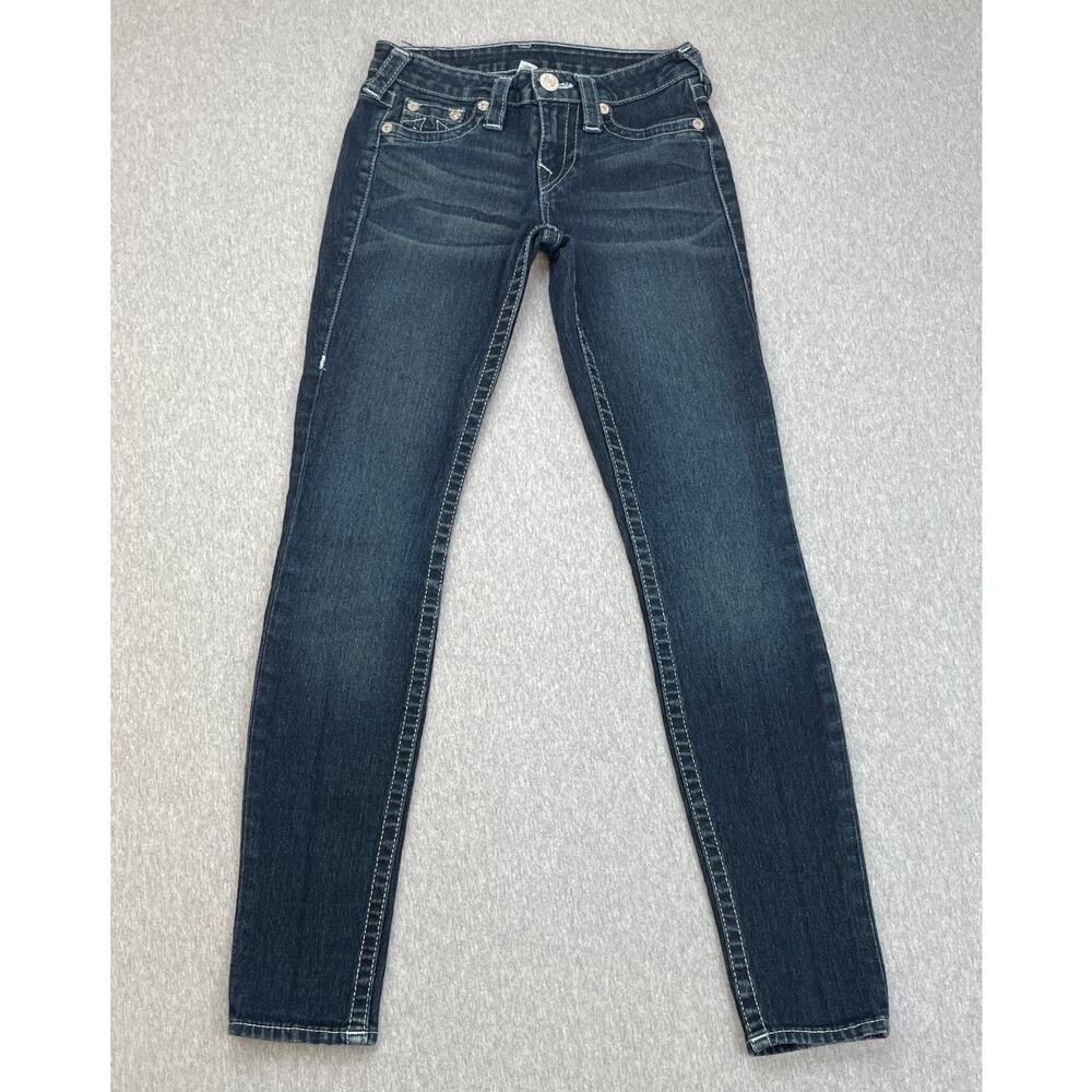 True Religion Jeans Women 25 Blue Denim Cotton Blend Stretch Slim Fit Skinny Leg